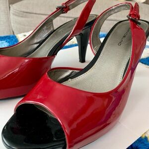 Bandolino Red Patent Peep-Toe Slingback Heels
